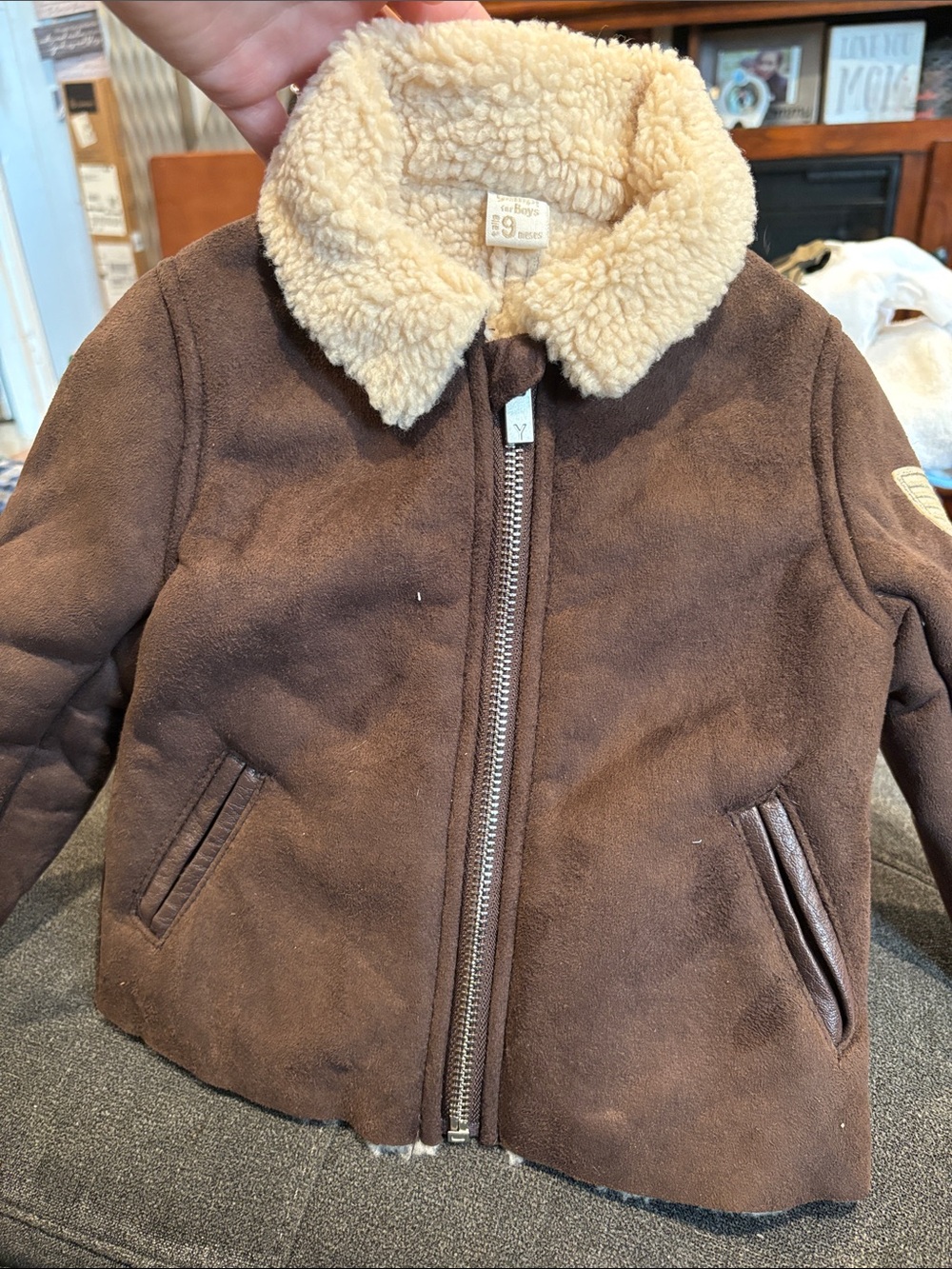 Brown Sherpa Collar Baby Jacket 9 months